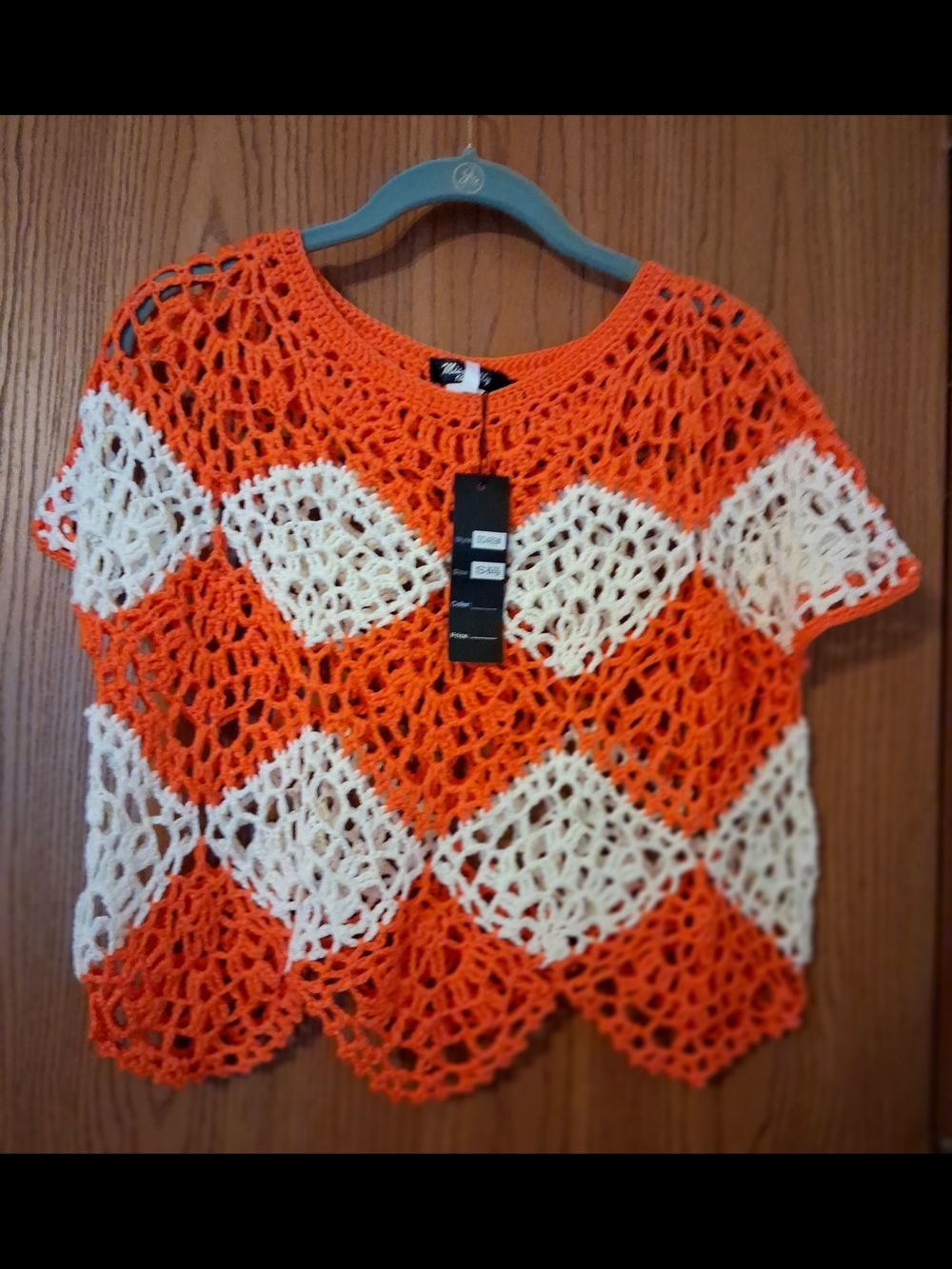 Miss Kelly 1999 Crochet Top - Orange & Cream Sz S